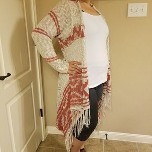 Torrid long sweater, orange and cream